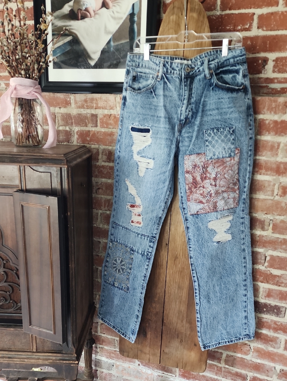 KanCan Acid Wash Patchwork Distressed Boyfriend Jeans